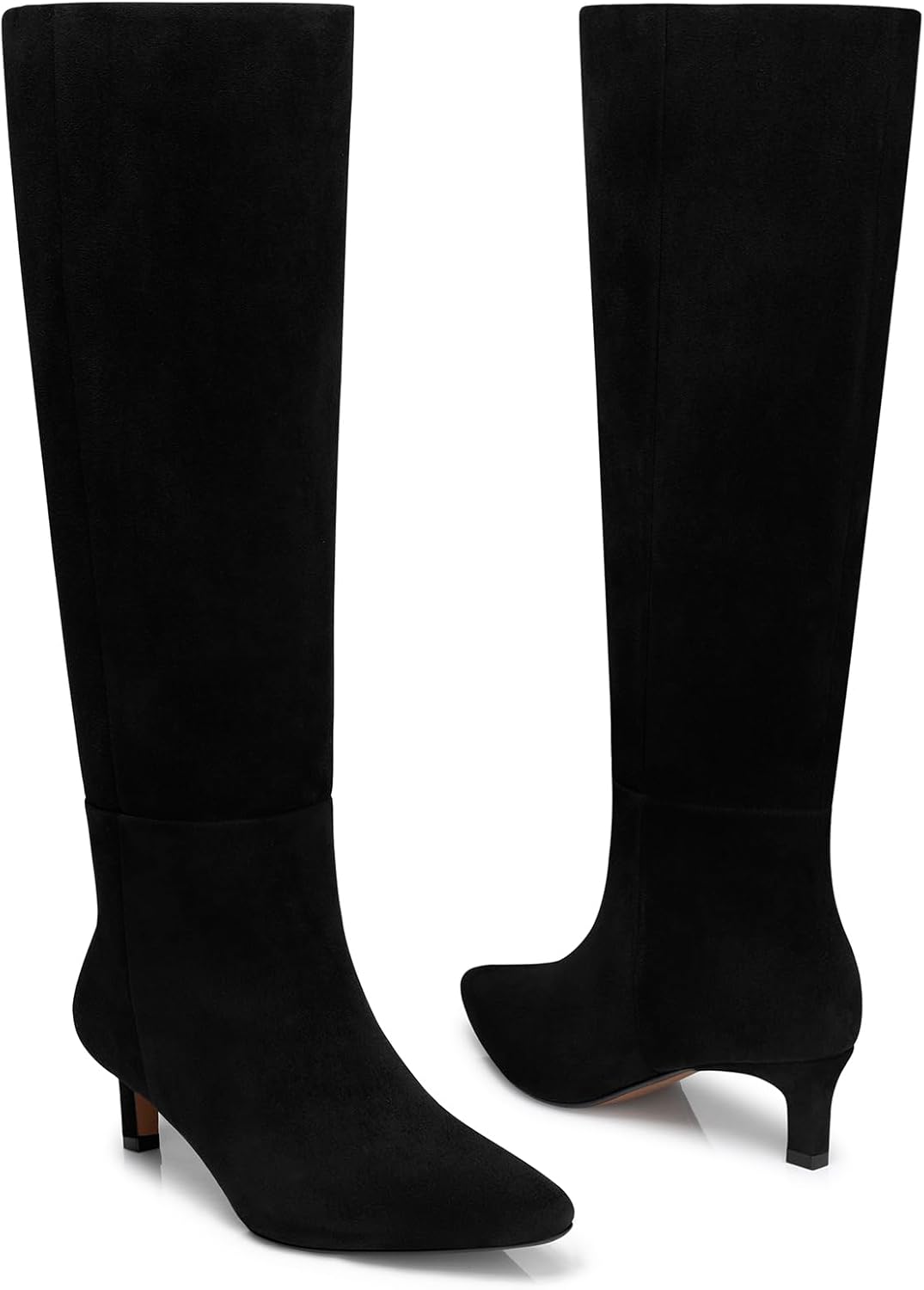 CELLENZ Women's Knee High Boots: Kitten Low Heels Boot - Wide Calf Tall Boots for Women - Black Suede Leather Heeled Fall Boot Size 7.5 - Image 3