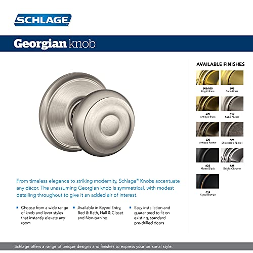 Schlage F40GEO619 Georgian Privacy Knob, Satin Nickel by SCHLAGE - Image 2
