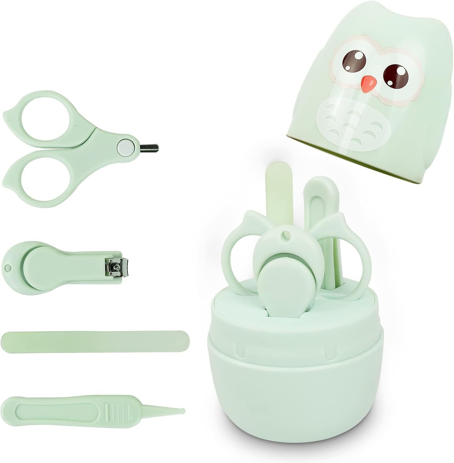 Mumoo Bear BABY Baby Nail Kit, Baby Manicure Kit and Pedicure kit with Cute Owl Shape Case. Baby Nail Clipper, Scissor, Baby Nail File & Tweezer for Newborn, Infant & Toddler