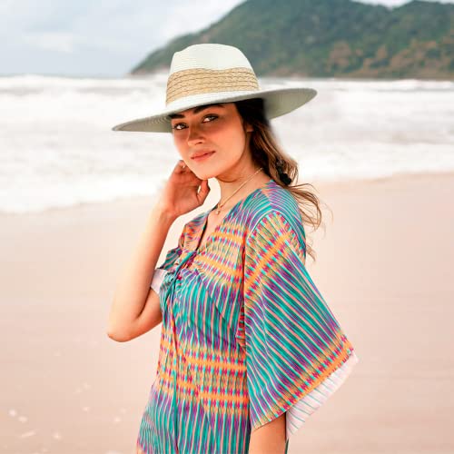 Accsa Straw Panama Hat For Women Stylish Wide Brim Sun Hat Adjustable Beach Hats Ladies Summer Fedora Upf50+ Cream White thumb #6