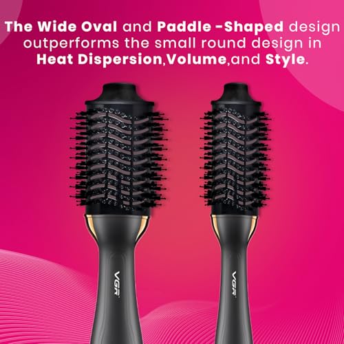 Image of VGR V-492 Professional Hot Air Brush with DC Motor, Ceramic Coating, Rotating Curler, 3 Temperature Settings, Fast Drying & Curling, Ideal for Women & Salon Use (1000W, Black)