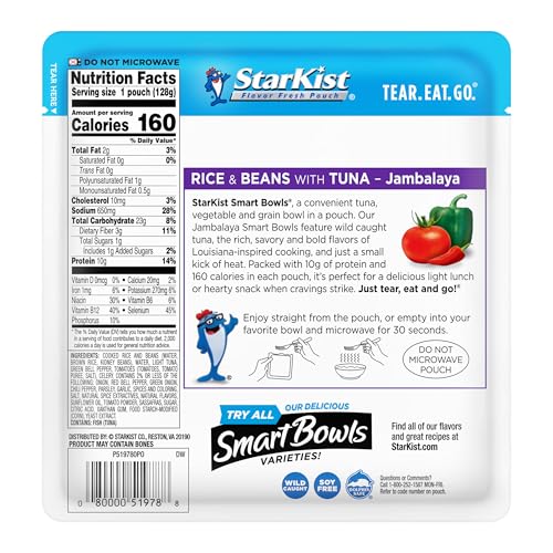 Image of StarKist Smart Bowls Jambalaya Tuna, 4.5oz Pouch, 1-Pack | Features Rice and Beans, Wild Caught Light Tuna, No Draining, Ready to Eat