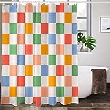 Retro Checkered Vintage 60s 70s Shower Curtain Vintage Washable Waterproof Fabric Bath Curtains Set