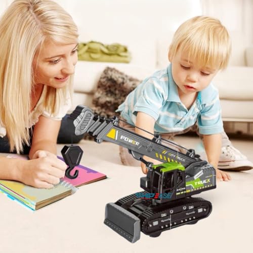 Image of Friction Powered Lifting Crane Toy for Kids Boys Girls 360 Degree Rotating Crawler Crane Model Toy with Bulldozer Excavator Construction Truck Pull Back Vehicle