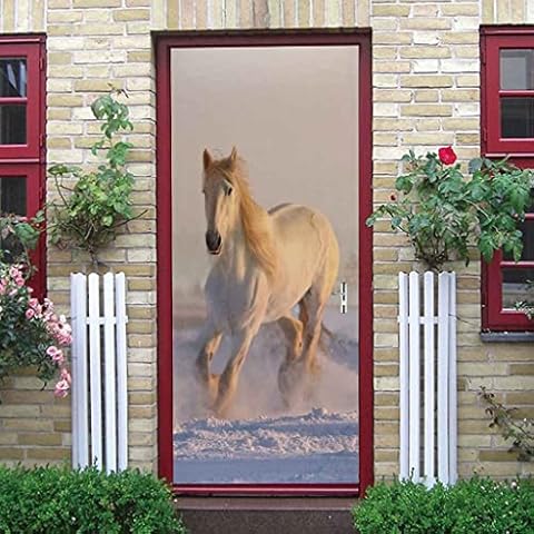 3D White Animal Horse Door Sticker Cover