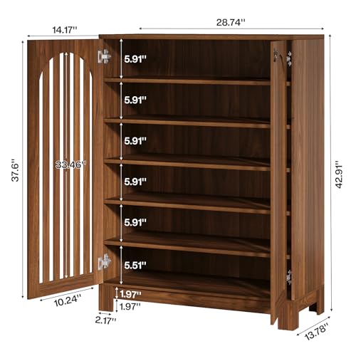 Image of Tribesigns Shoe Storage Cabinet with Louvered Doors, 6-Tier Shoe Storage with Adjustable Shelves, Wood Shoe Rack Organizer for Entryway, Living Room, Walnut