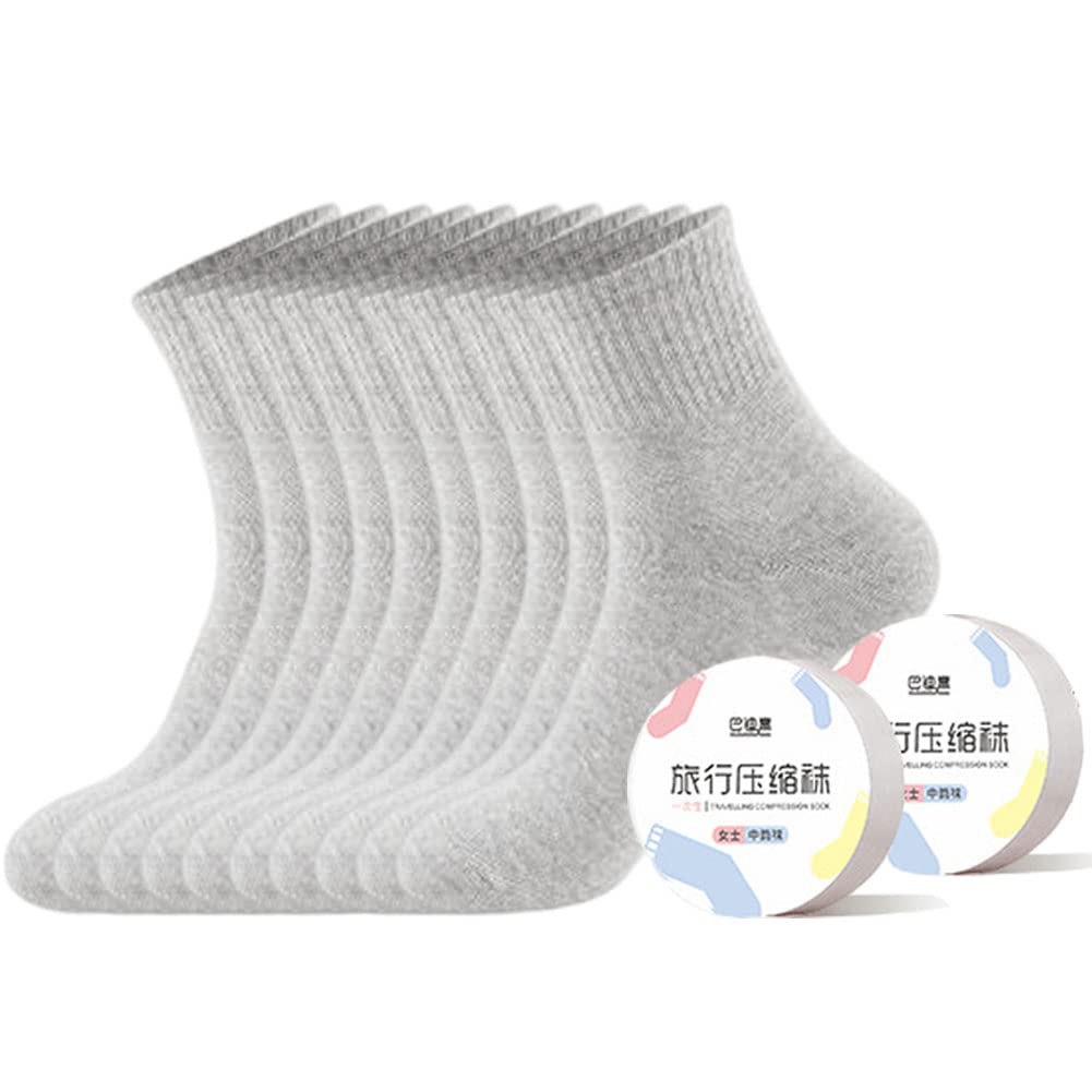 Goodern 10 Pairs Disposable Wash-free Stretch Socks - Men & Women, Crew Socks for Daily Use, Sports, Business, Travel - Grey