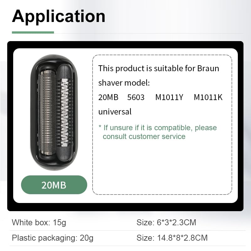 Replacement Head 20MB Compatible with Electric Shaver, Wet and Dry Replacement Head Compatible with 20MB Foil and Cutter, Replacement Head Fit 5603 M1011Y M1011K(1 Count)