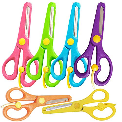 6Pcs Preschool Training Scissors, Children Safety Scissors Pre-School Training Scissors Safety Scissors Art Craft Scissorsï¼ŒAssorted Colors(6 colors)