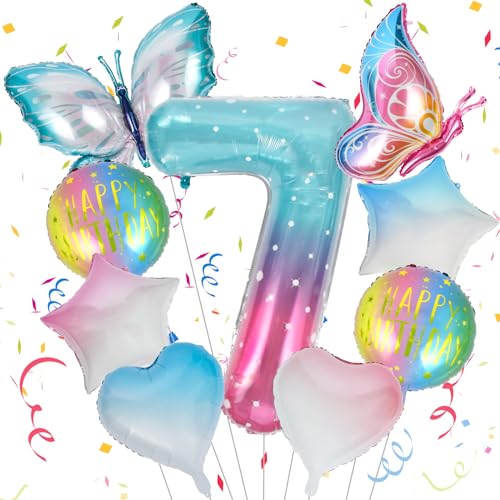 OSDUE 3D Palloncini Compleanno Farfalla Gigante, Foil Numeri, Decorazioni 7 Anni, Addobbi per Tema Festa Bambini
