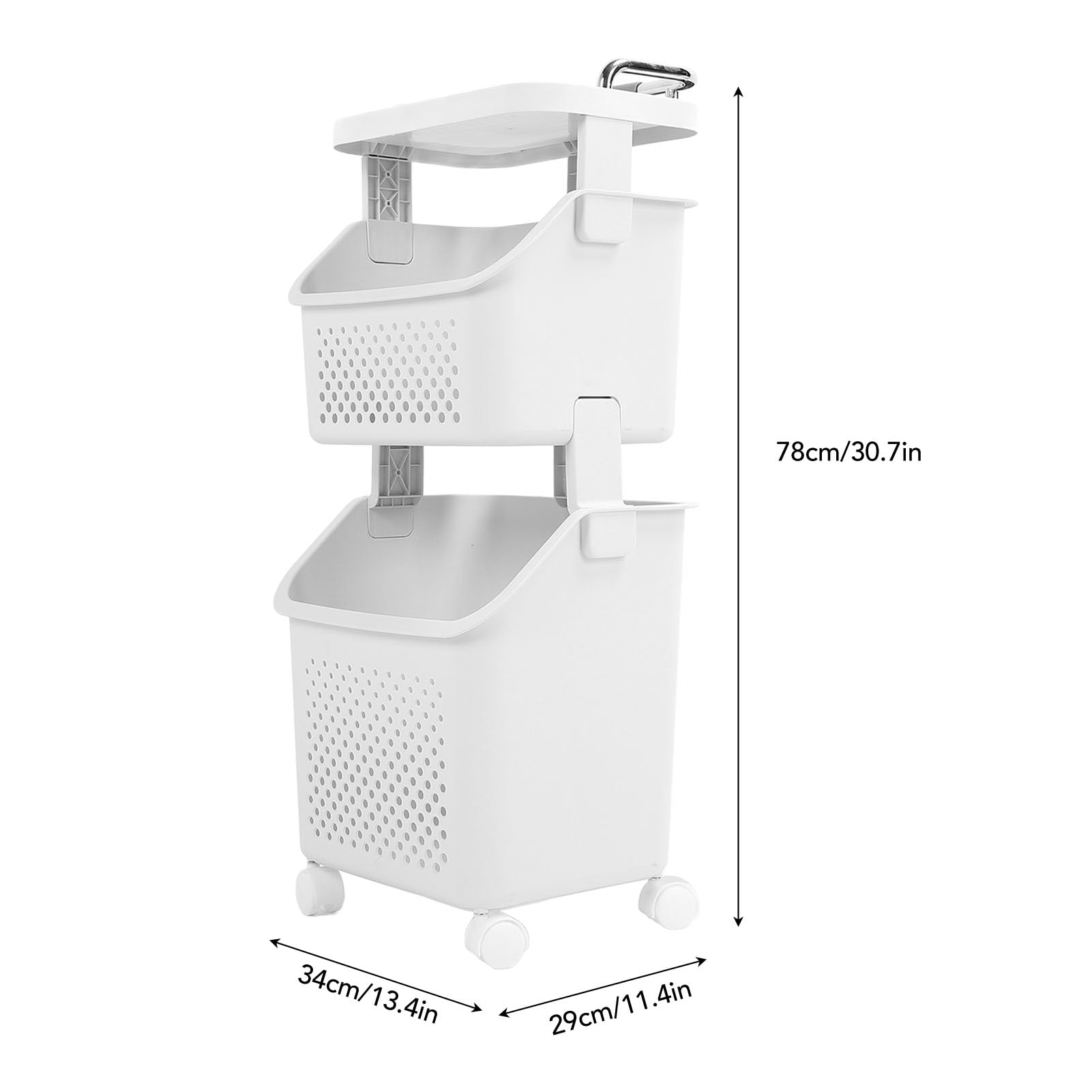 Rollender Wäschekorb, PP-ABS-Konstruktion, Kleideraufbewahrungskorb mit 4 Rädern, Stapelbares Design für Zuhause, Küche, Waschküche (2 Etagen)