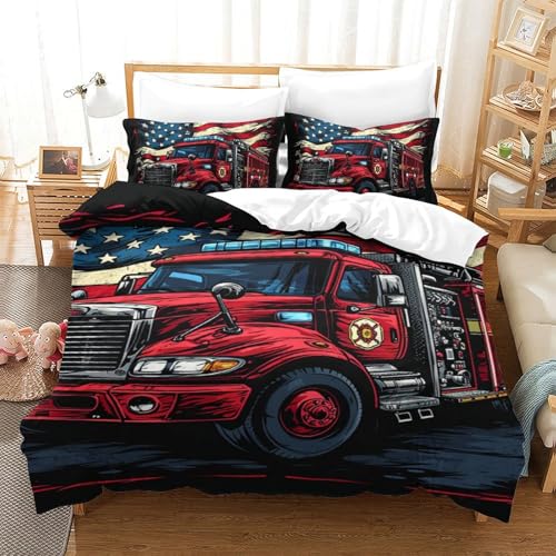 Ensemble de literie camion imprimé 3D avec housse de couette microfibre 140x200