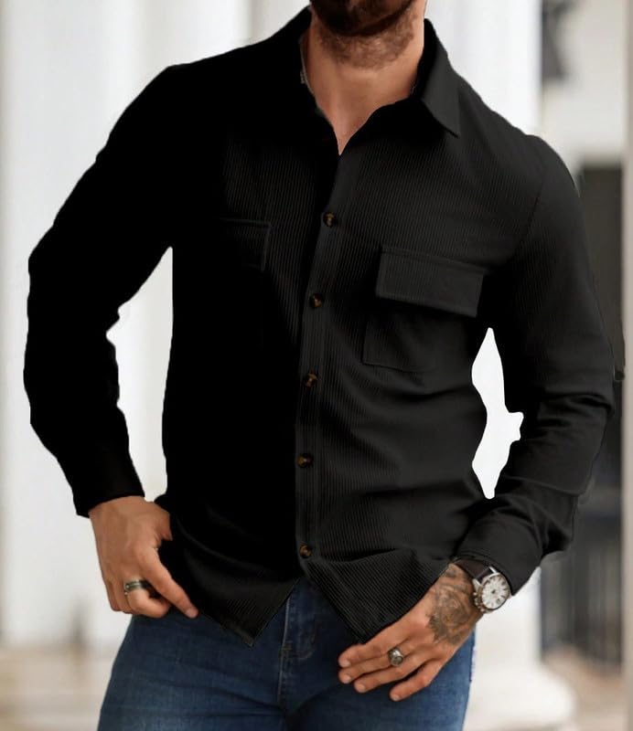 Image of MiraMichi Men's Full Sleeve Corduroy Striped Casual Jacket, Perfect for Everyday Stylish Outfits, Standard Length