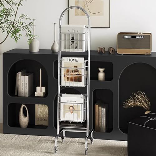 スリムラック マガジンラック スリム 3段 マガジンスタンド 本棚 小さい 雑誌 飾る 新聞ラック 新聞立て 新聞スタンド 雑誌スタンド収納 おしゃれ 雑誌ラック 大容量フロア スタンド鉄骨製 ファッション 応接室 図書館 小さい本棚