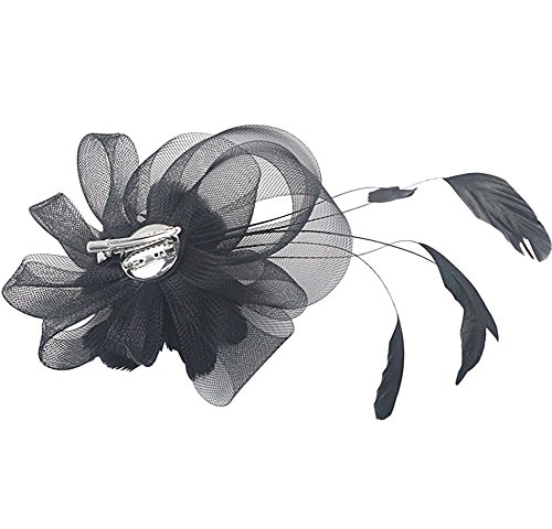 Urban CoCo Women's Vintage Flower Feather Mesh Net Fascinator Hair Clip Hat Party Wedding (#5 Black)