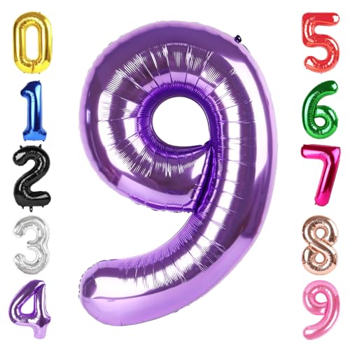 Image of 40 Inch Purple Number 9 Balloon Birthday Party Decorations for Men & Women