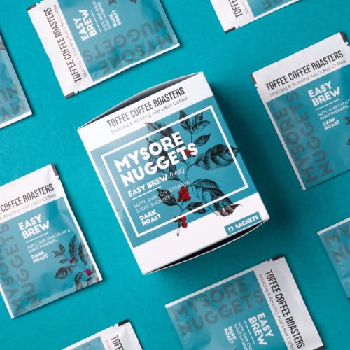 Image of Toffee Coffee Roasters | Easy Brew (Hot Brew) Coffee | Mysore Nuggets | Pack of 24 | No Equipment Required | Easy to Brew Pour Over Coffee | Dark Roast | Notes: Dark Chocolaty, Nutty & Woody