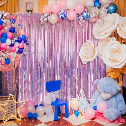 Image of Crosize 4 Pack 3.3 x 9.9 ft Laser Pink Foil Fringe Curtains Party Decorations,Tinsel Curtain Backdrop for Parties, Door Streamers, Glitter Streamer Backdrop for Birthday Decoration