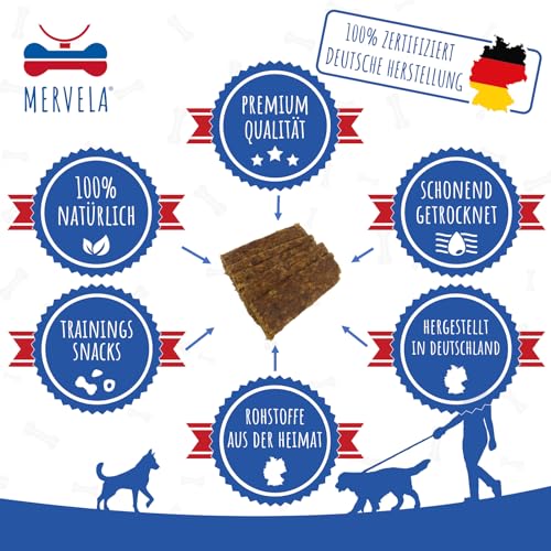 MERVELA® Pferd Fleischstreifen | 500 Gramm [Qualität aus Deutschland ] für Allergiker Hunde | Belohnung | Trainingssnack | getreidefrei | Hundesnack
