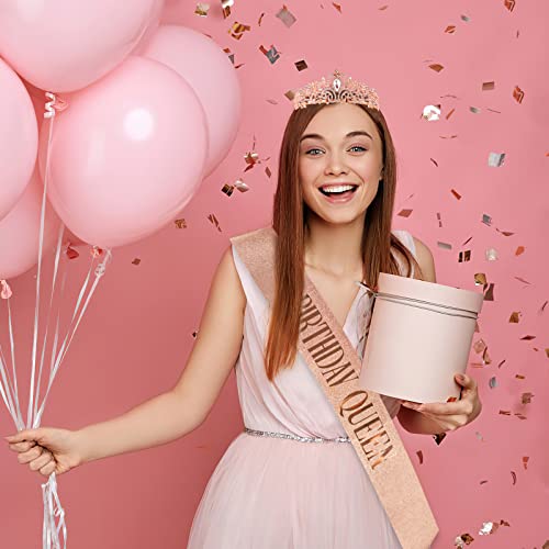 "Birthday Queen" Sash And Rhinestone Tiara Set, Birthday Tiara Crown Glitter Crystal Glitter Headband Hair Accessories For Girls Women Birthday Decorations Kit, Party Favors (Rose Gold) #TOP5