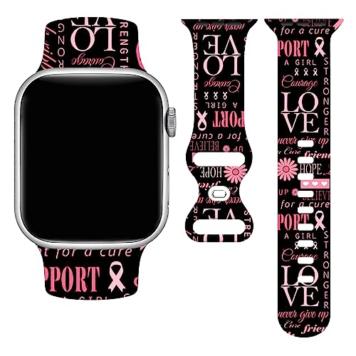 Breast Cancer Love Watch Band Compatible with Apple Watch 38mm 40mm 41mm, Pink Ribbon Survivor Awareness Support Iwatch Bands Wristbands Soft Silicone Strap Adjustable Accessories Replacement for