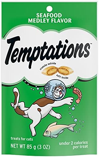 TEMPTATIONS Classic Treats for Cats Seafood Medley Flavor 3 Ounces (Pack of 12)