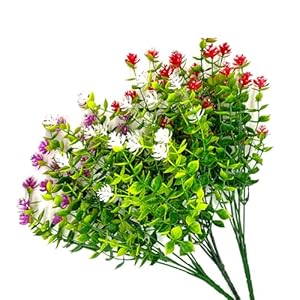 Aliotech Multi Color Artificial Flowers Lifelike UV Resistant Fake Boxwood Plants Plastic Fake Flowers for Indoor Outside Home and Office Decoration Garden Wedding Sidewalk Trim Decor(WPR