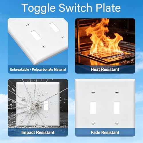 2 Gang Toggle Light Switch Wall Plate, Standard Size Double Toggle Switch Cover, Gloss White Thermoplastic Light Switch Plate Cover for Residential & Commercial Use, 2 Pack — 사진 2