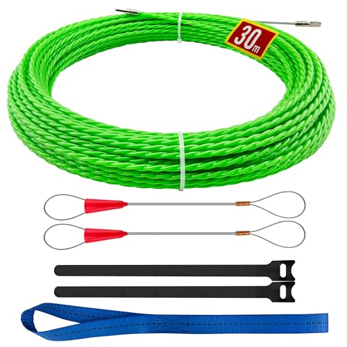 Aiguille Electricien 30 m - Tire Fils Electrique,Tire Cable, Spirale Rétractable,Tire Fil, Ressort Pour Câbles et Installations Electriques（30m,Φ4,5 mm）