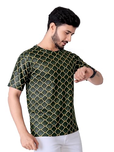 Image of Round Collar Cotton Poly Striped Printed T Shirt for Men Half Sleeve T-Shirt