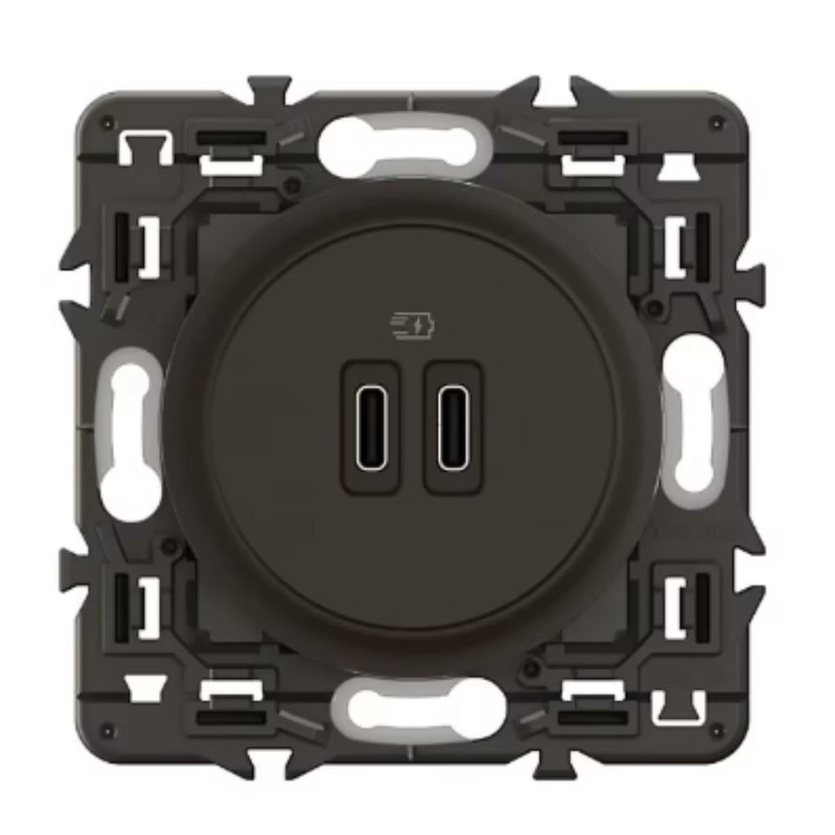 LEGRAND - USB-C-Doppelsteckdose Céliane – 2 USB-C-Anschlüsse 3 A/20 W – lädt alle Arten von elektronischen Geräten – bereit zur Installation – Schwarz