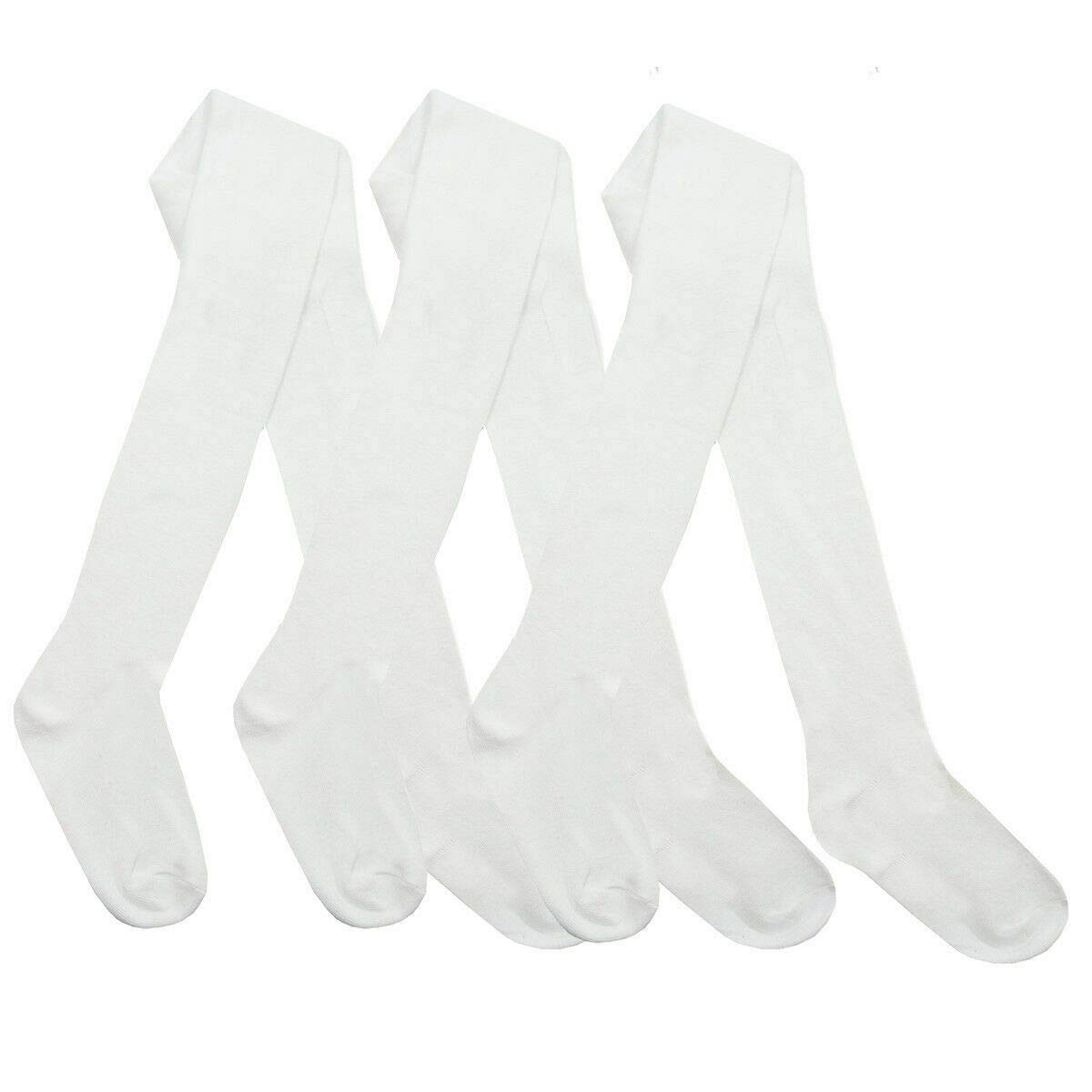 Britwear Girls White 3 X Tights For School Cotton Rich Colour: Size:3-4 Years