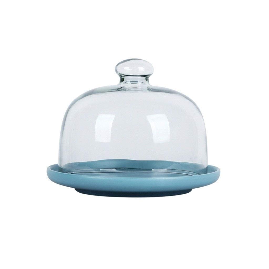 TYUHDUYUR Ceramic Cake Plate, Hotel Fruit Dessert Tray Glass Sushi Dust Dome Household Food Preservation Cover Chip & Dip Server 6/8/10Inch Cake Stands (Color : Blue, Size : 20.5 20.5 17CM)