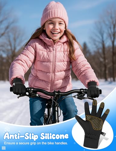 Becellen Fahrradhandschuhe Kinder, Touchscreen Handschuhe Kinder Reithandschuhe Warme Winterhandschuhe mit Anti-Rutsch Thermo Laufhandschuhe für 7-12 Jungen und Mädchen