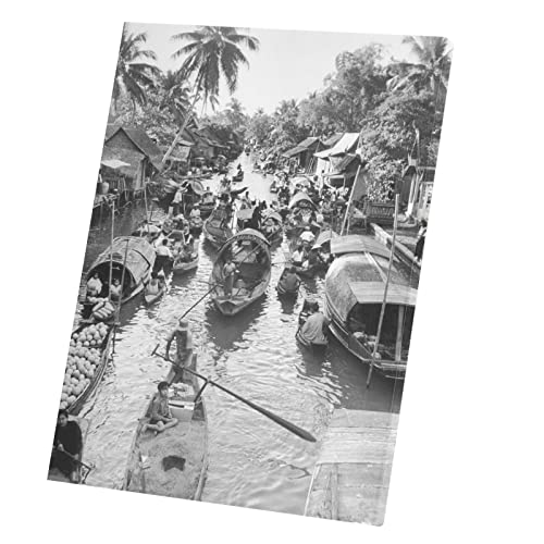 Tableau de décoration vintage photo ancienne canaux de Bangkok 1950 toile imprimée noir et blanc