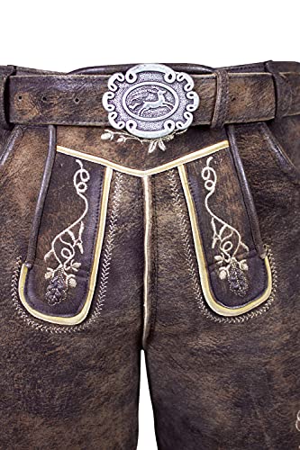 Beierse traditionele korte leren broek Ben van geitenleer incl. riem maat 44-64 - Afbeelding 3