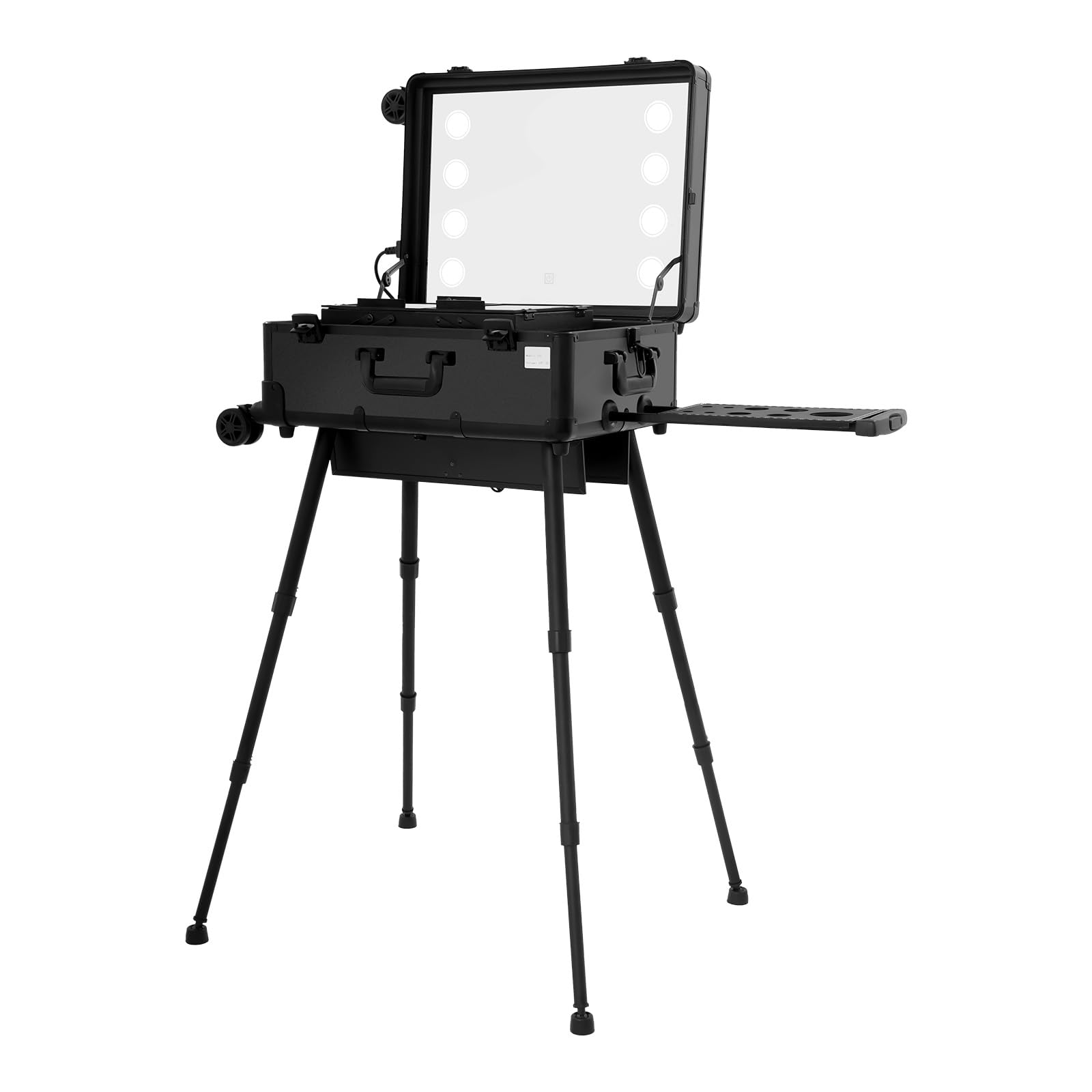 Valigetta professionale per trucchi, trucco, beauty case, 4 rotoli, con illuminazione e specchio, 8 lampadine a LED regolabili in altezza, portata 50 kg