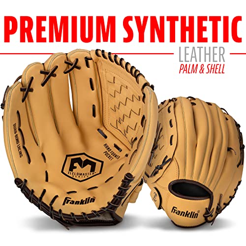 Image of Franklin Sports Baseball + Softball Glove - Field Master Baseball + Softball Mitt - Adult + Youth Glove - Men's + Women's Baseball + Softball Gloves - Left Hand Throw - 14 inch - Camel Brown