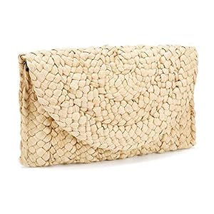 iPobie Stro clutch portemonnee, dames stro handtas omslag tas portefeuille zomer strandtas