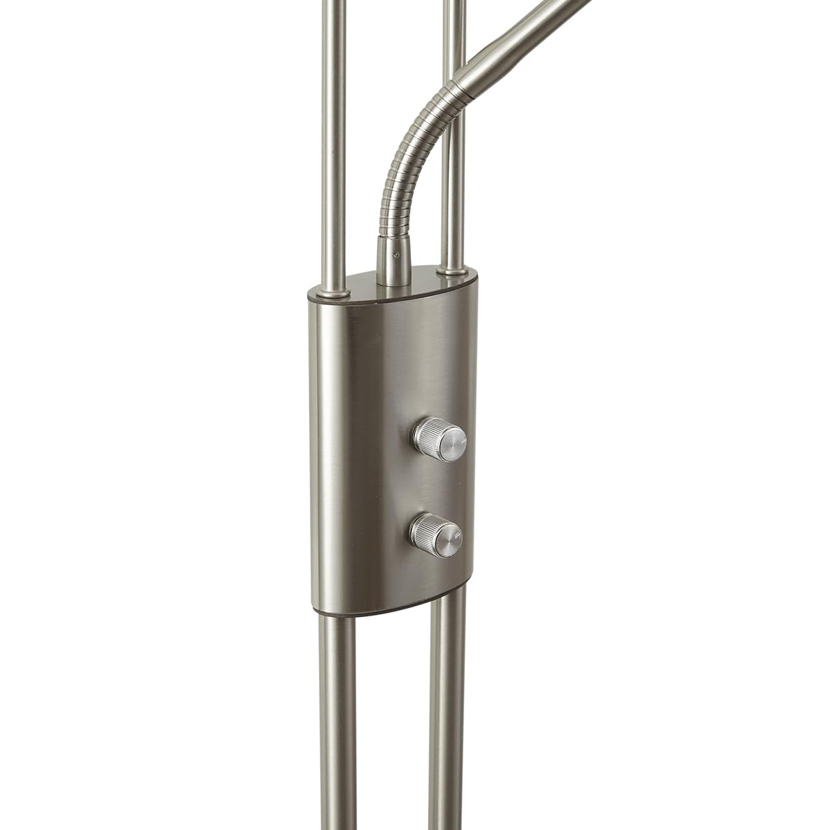 Qazqa led Modern Deckenfluter mit Lesearm, Stehleuchte, Stehlampe - Divo - Silber Farbe, inkl. 18W integrierter LED, dimmbar, 2-flammig, 195cm, Ideal als Bürolampe, Küche lampe, Schlafzimmerlampe