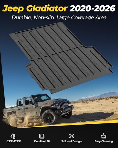 Image of 3W Truck Bed Mat Fit for 2020-2025 2026 Jeep Gladiator (5ft Bed), All Weather Protection Custom Fit TPE Heavy Duty Truck Bed Liner for Jeep Gladiator JT Accessories Black