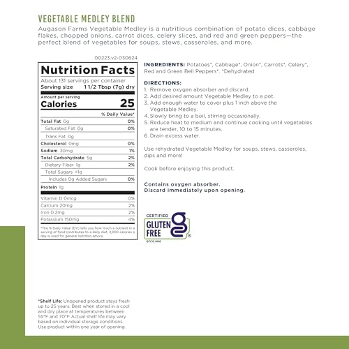 Image of Vegetable Medley Blend Can, 131 Servings, Dehydrated Mixed Veggies - Gluten Free Emergency Food Supply with Long Shelf Life for Survival, Disaster Prep & Everyday Meals