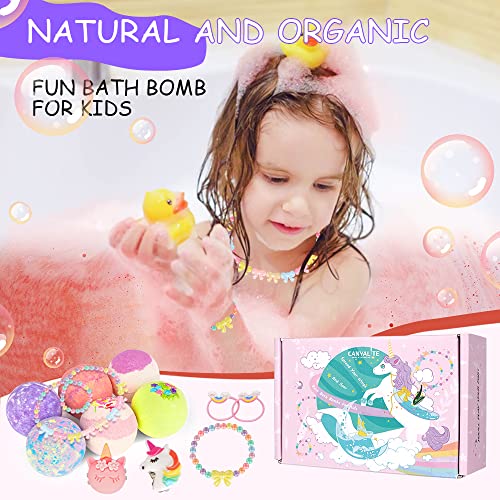 Canvalite Girls Bath Bombs With Surprise Inside 6 Pcs Unicorn Bath Bomb For Kids Skin Friendly Organic Natural Spa Fizzy Bubbles Bath With Jewelry Toy Inside Gift Set Fizz Balls #TOP5