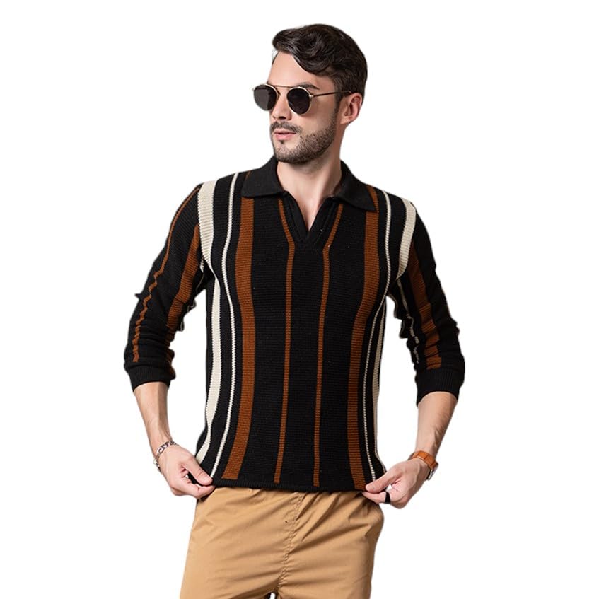 style dusk Men’s Striped Collared Neck Winter Wear Sweater | Men’s Woolen Sweater | Stylish Mens Sweater | Men Collar Sweater-picture-33