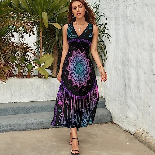 Robe à volants col en V motif attrape-rêves taille M multicolore - 4
