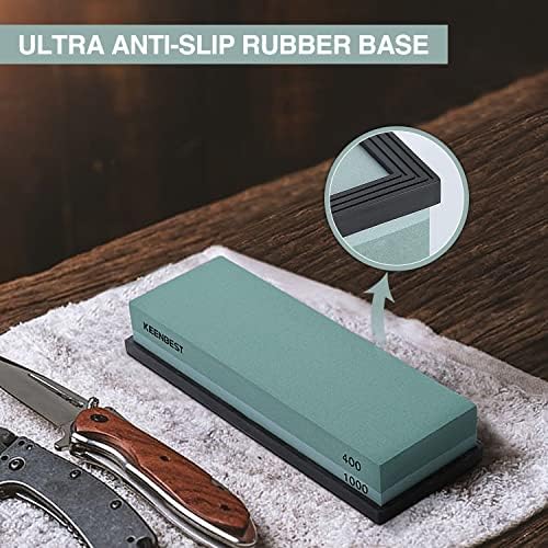 KEENBEST Actual Grit Premium Material 2 Side 400 1000 Whetstone Sharpening Stone Japanese Knife Sharpener Stone Set Wetstones for Sharpening Knives with Non-Slip Rubber Base Wet Stone