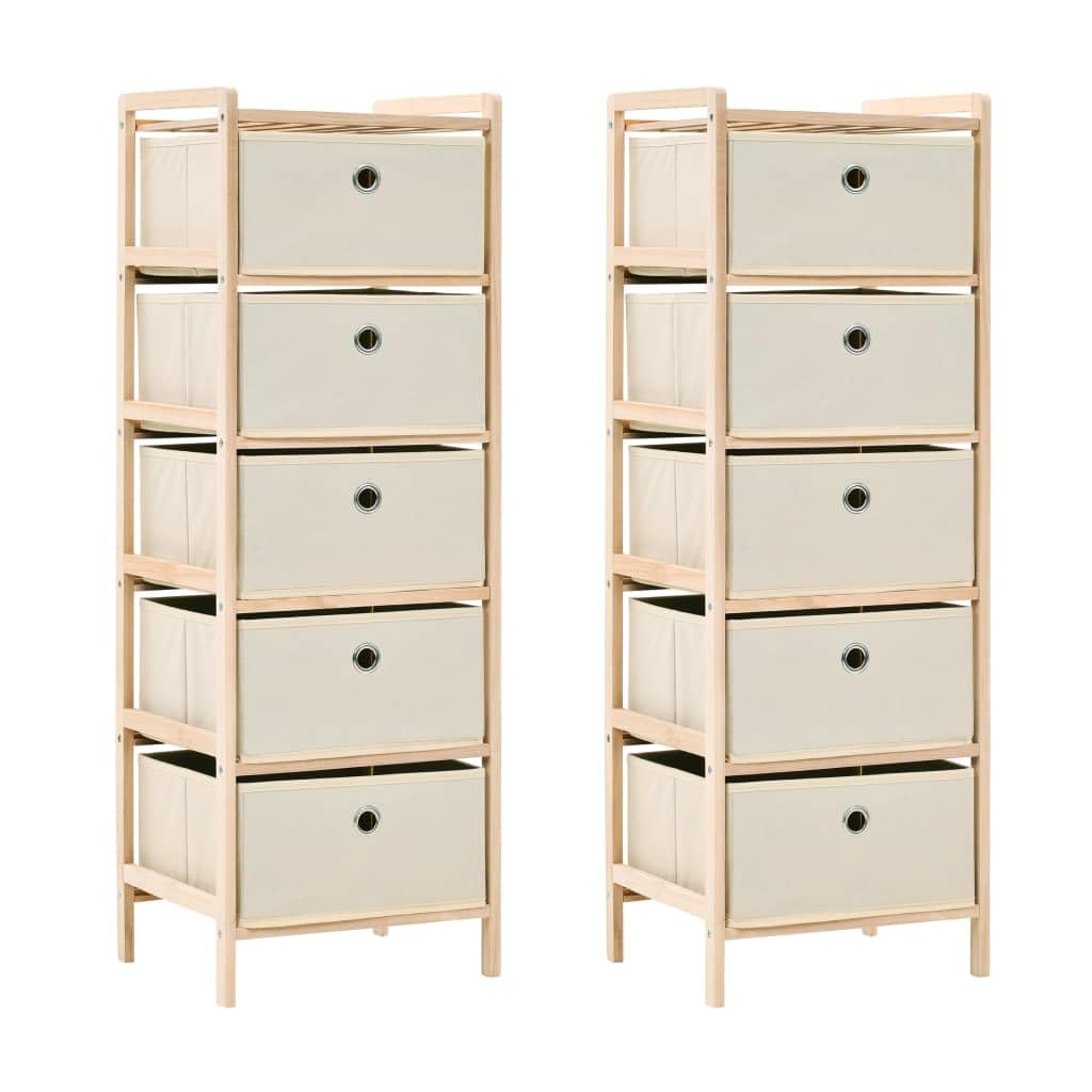 vidaXL 2X Estanterías Madera de Cedro 5 Cestas Tela Beige Repisa Organizador