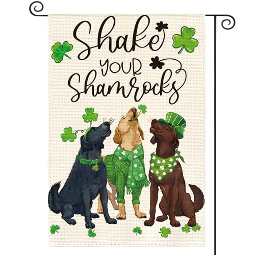 Avoin Colorlife GARDENFLAG-PATRICK-3045-099 Shake Your Shamrocks St Patricks Day Garden Flag 12X18 Inch Double Sided Outside, Dogs Clover Floral Yard Outdoor Flag cover
