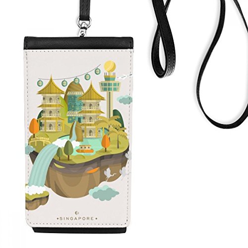 Sac à main en cuir contre la perte de smartphone motif pagode Singapour