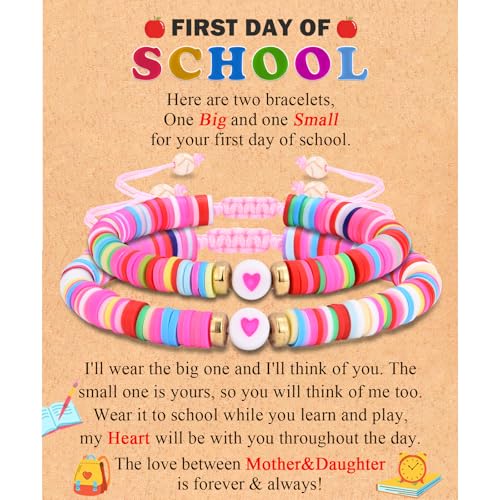 Image of Back to School /First Day of School Bracelet Gifts, First Day of Kindergarten Preschool First /Second Grade Bracelet Gifts, Colorful Adjustable Rope Bracelet for Girls